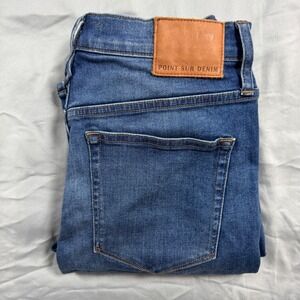 POINT SUR 11" Kick Out Crop Jeans Women's 29 Flare Medium Wash Wide Leg